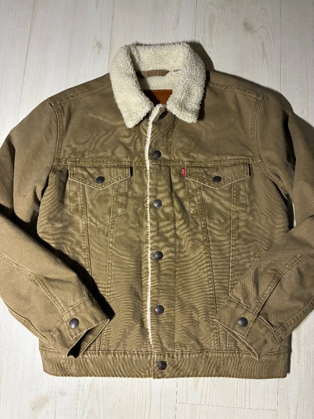 Levi's Premium Men's Type 3 Sherpa Trucker Jacket Washed Cougar Canvas Size S